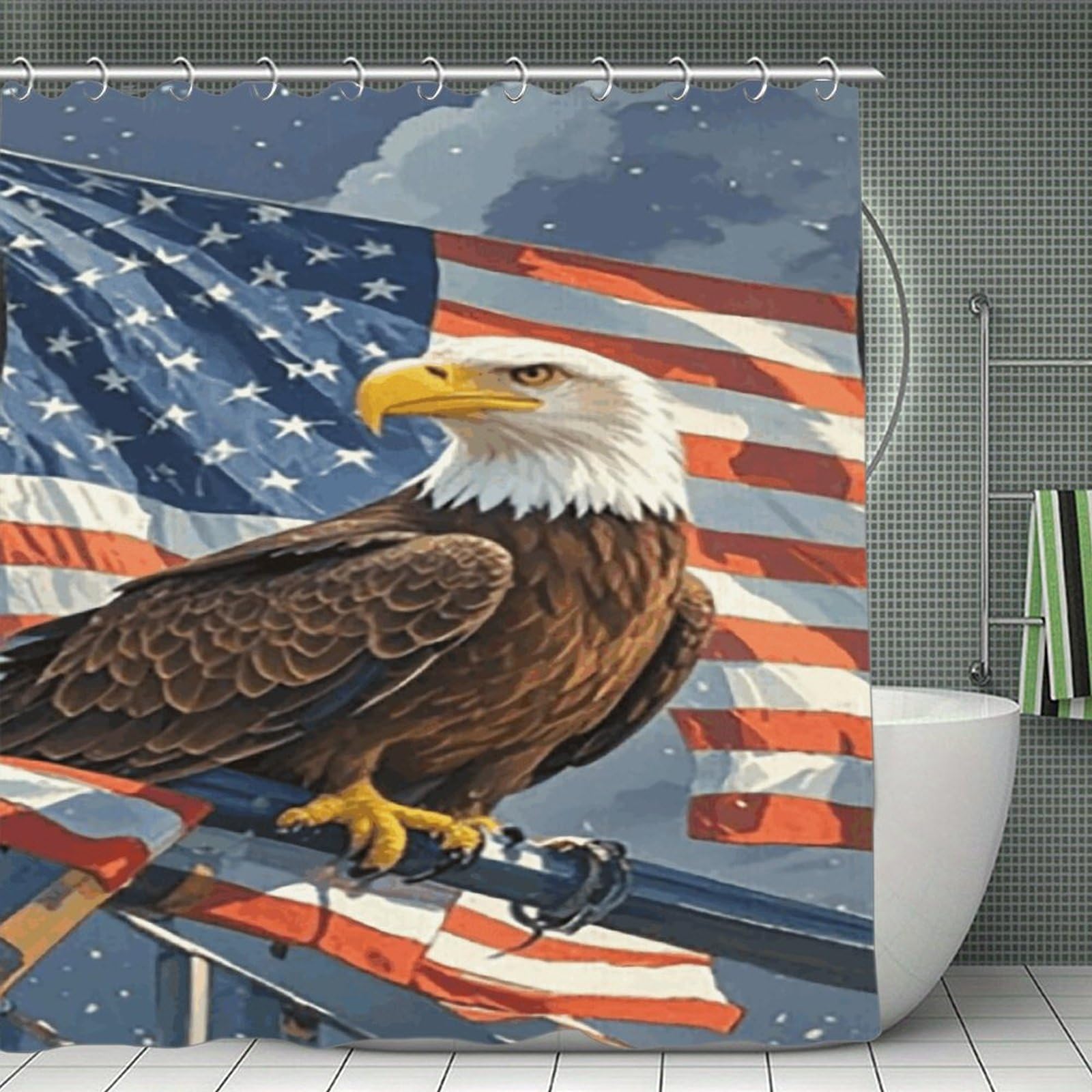 FekiLoot America Flag and Eagle Shower Curtain Minimalist Aesthetic Bath Curtain with Hooks Simple Water Resistant Bathroom Shower Curtains Cute Blackout Privacy Curtains Cloth Curtain