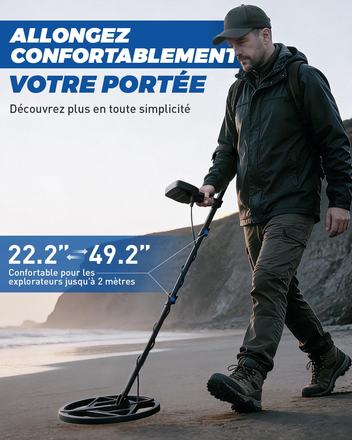 Hazlewolke Detecteur de Metaux pour Adultes Professionnel, 13" Grande Bobine Étanche, 5 Modes avec Pinpoint, Haute Précision & Forte Anti-Interférence, 7 Niveaux de Sensibilité pour la Détection d’Or