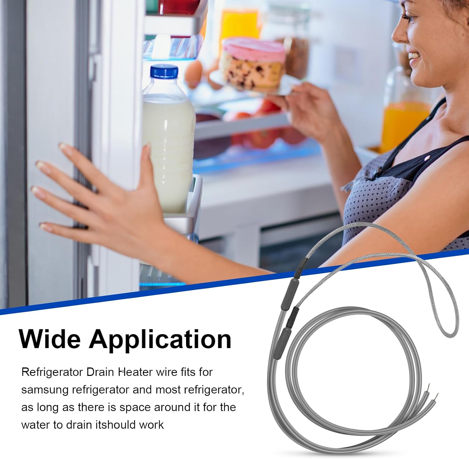 SH201 Drain and Door Braided Aluminum Heater for Samsung and most supco refrigerators Automatic Defrost, Secondary Heating Coil Tip Diameter 7/16 115V 15W 25" Long