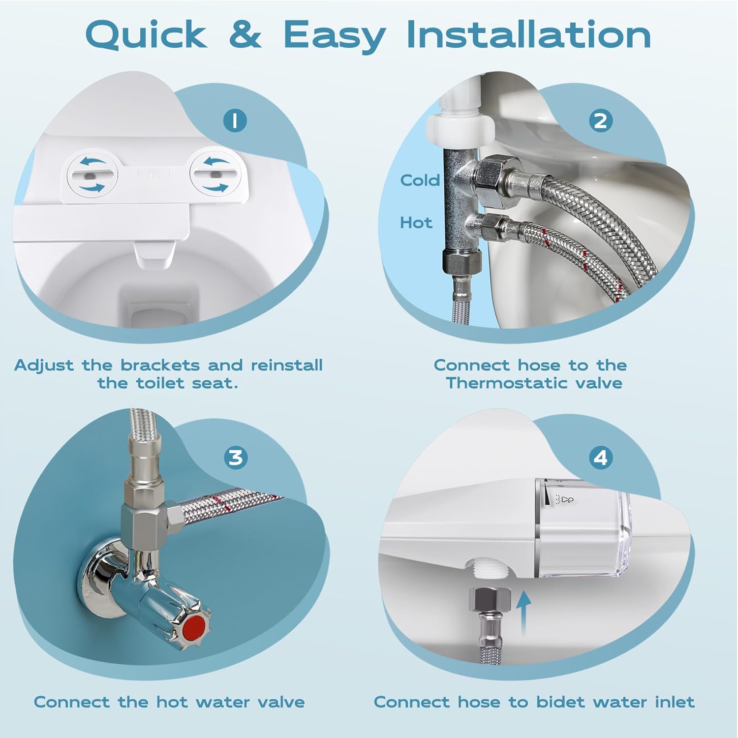 Warm Water bidet, Dual Nozzle Non-Electric Hot and Cold Bidet Attachment for Toilet, Adjustable Pressure with Rear and Feminine Wash Bidet Toilet Seat Attachment (White Warm Bidet)