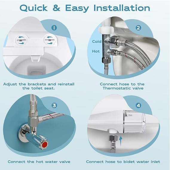 Warm Water bidet, Dual Nozzle Non-Electric Hot and Cold Bidet Attachment for Toilet, Adjustable Pressure with Rear and Feminine Wash Bidet Toilet Seat Attachment (White Warm Bidet)