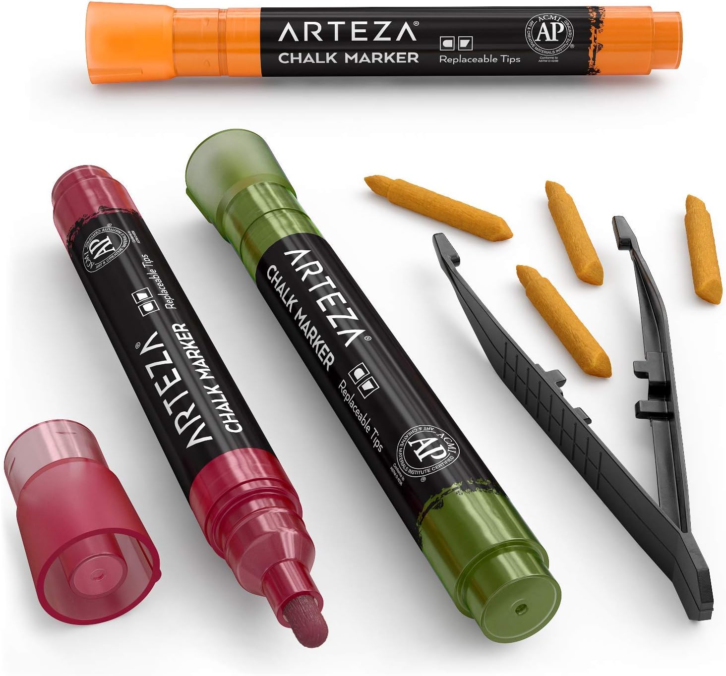 ARTEZA Pastel Liquid Chalk Markers, Set of 16, Tweezers, Labels, Stencils, Erasable, Water Based Pens for Chalkboards, Glass, Windows, and More image 2