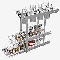 Vista 1 de 3-Tier 5" W x 21" D Narrow Pull Out Cabinet Organizer, Roll out Spice Rack Holder Shelve, Slide Out Slim Storage Wire Baskets for Storage