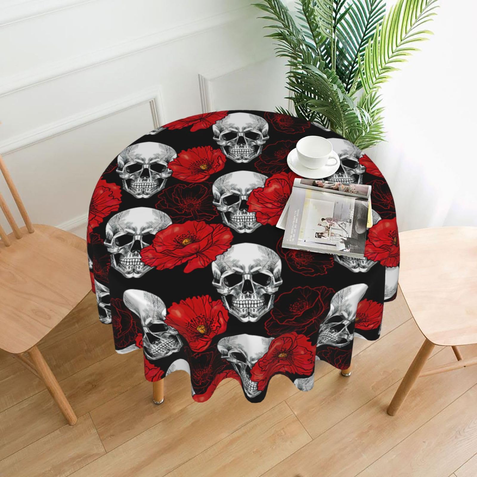 SDEGTHO Halloween Skull 1 Print Modern Retro Round Tablecloth 60in Polyester Fabric Cover for Party Dining Table Washable