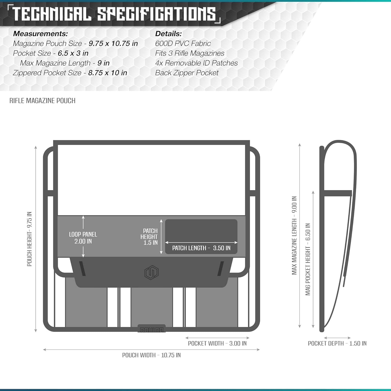 Savior Equipment Mag Buddy 2-Pack Tactical Triple Rifle Mag Pouch, Long Gun Carbine Magazine Organizer Firearm Mag Holder Transportation Carrier, 4 of ID Patches Included Obsidian Black