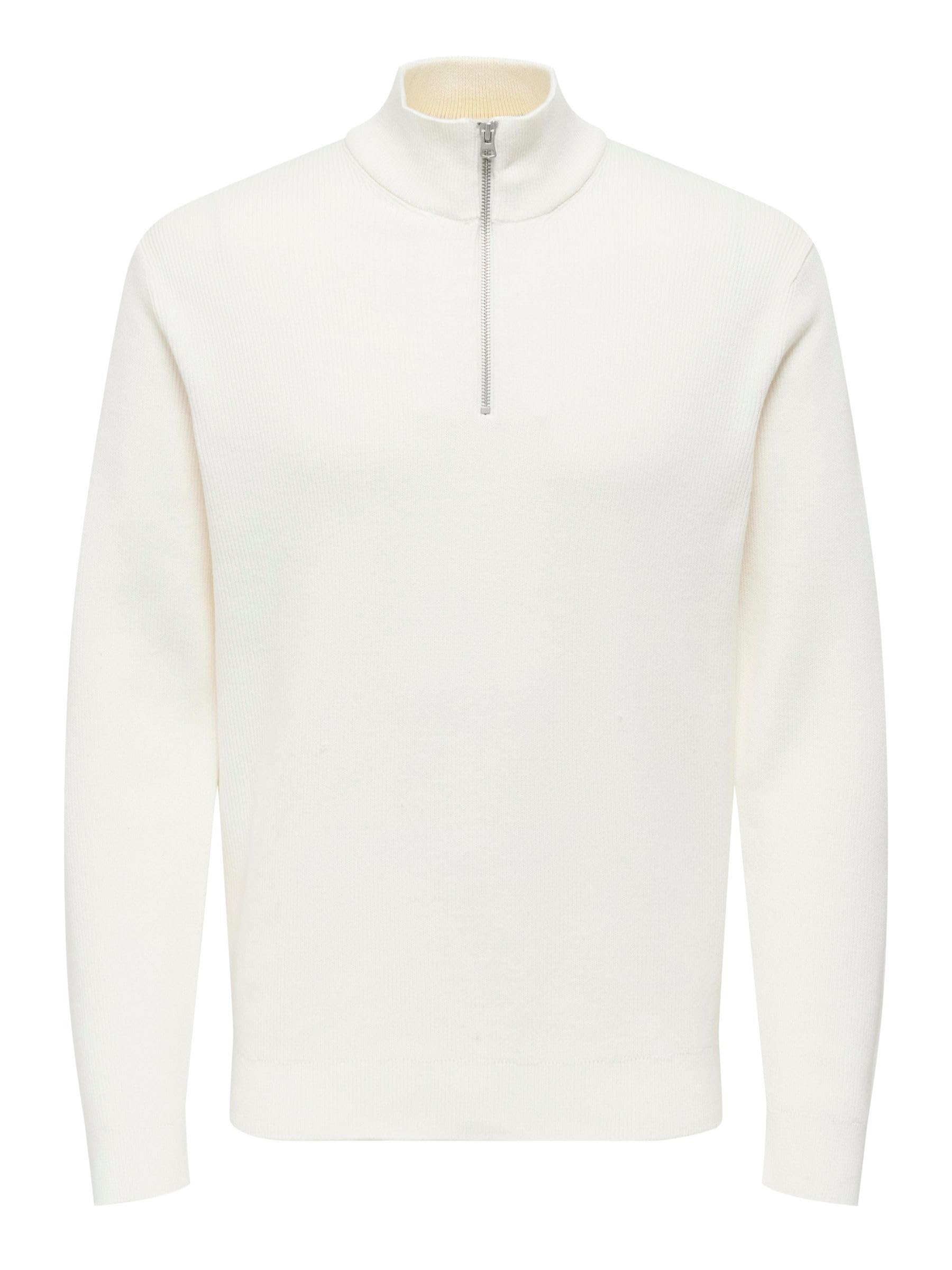 ONLY & SONS Onsphil Reg 12 Struc Half Zip Knit Noos, Cloud Dancer, XL