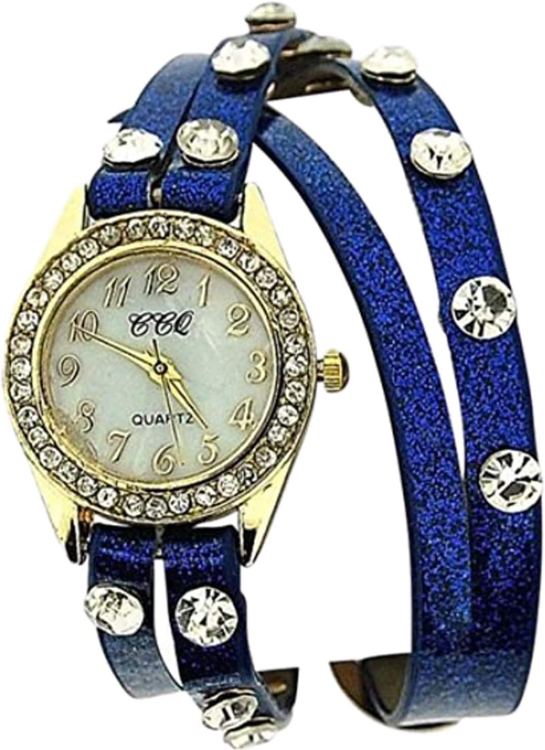 TOC Ladies Crystal Studded Extra Long Dark Blue Glitter Strap Dress Watch SW1096