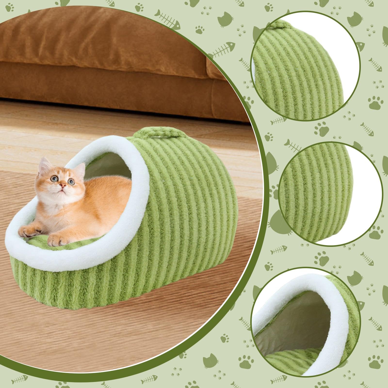 Sharplace Cama para Gatos, Cueva, Casa para Mascotas, Jaula con Asa de Transporte, Tienda de Campaña para Perros con Cojín Extraíble para Jugar, Dormir, Verde