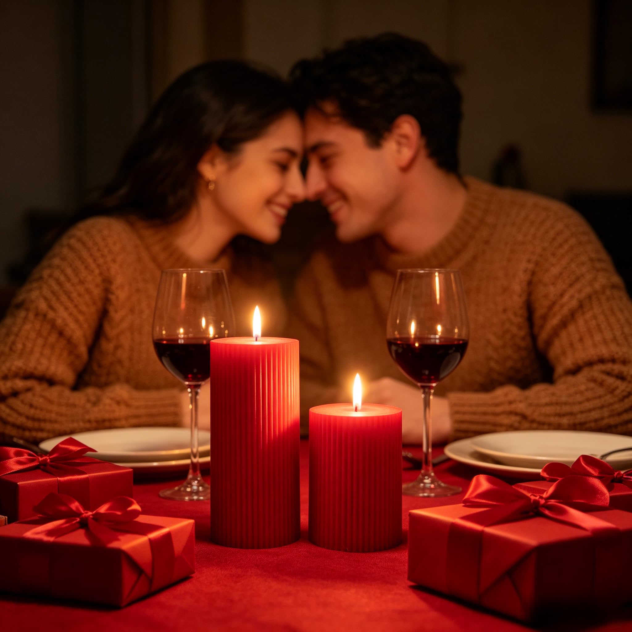 LETINE 4 candele a colonna scanalate, rosse, cera di paraffina di alta qualità