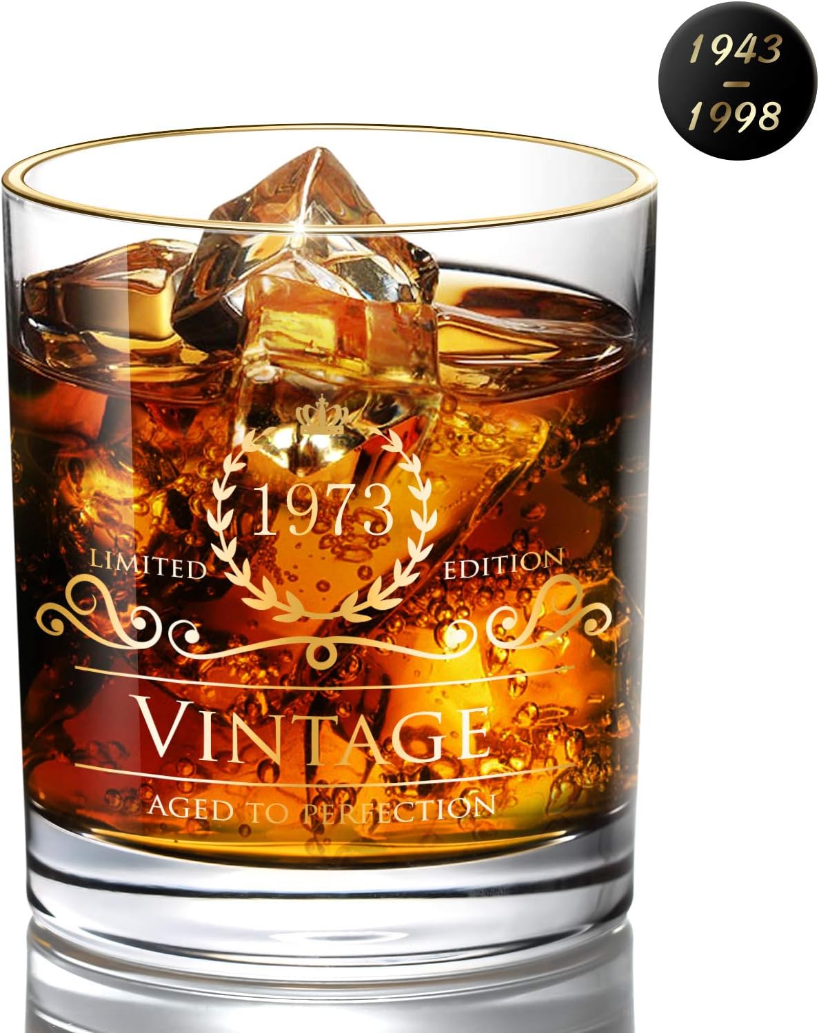 1973 47th Birthday Gifts for Men/Dad/Son, Vintage Unfading 24K Gold Hand Crafted Old Fashioned Whiskey Glasses, Perfect for Gift and Home Use - 10 oz Bourbon Scotch, Party Decorations