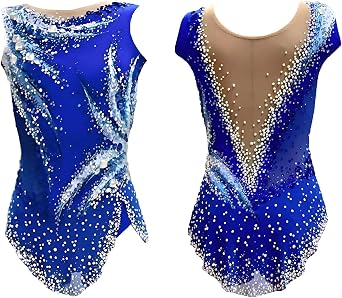 Sleeveless Rhythmic Gymnastic Leotards For Girls Rhinestone Personalization Stretchy Mesh Performance Dancewear