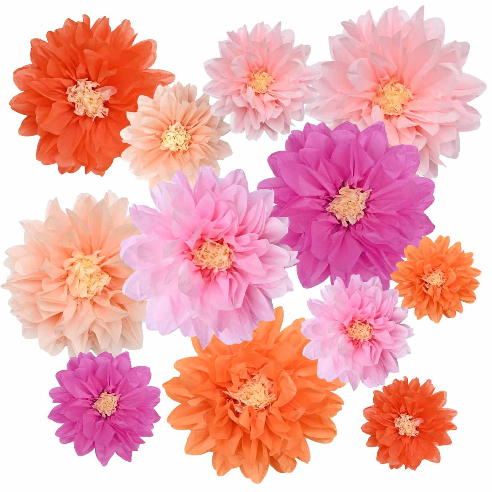 iwlorys 12Pcs Assorted Tissue Paper Pom Poms Flowers Party Decorations Kit 12" 8" Mexican Floral for Wall Wedding Baby Bridal Shower Girls Birthday Garden Tea (Purple and Pink)