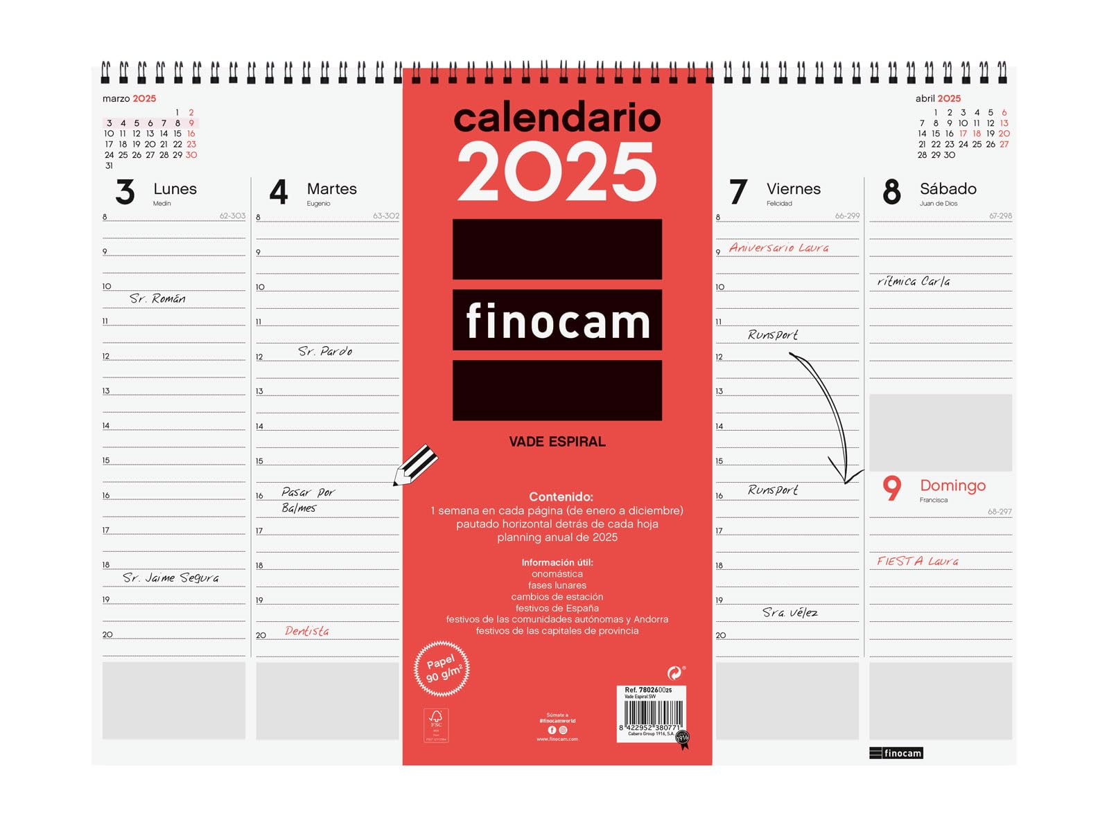 Finocam - Vade Espiral Semana Vista 2025 Semana Vista Vertical Enero 2025 - Diciembre 2025 (12 meses) Español 2 715Awe7jLTL