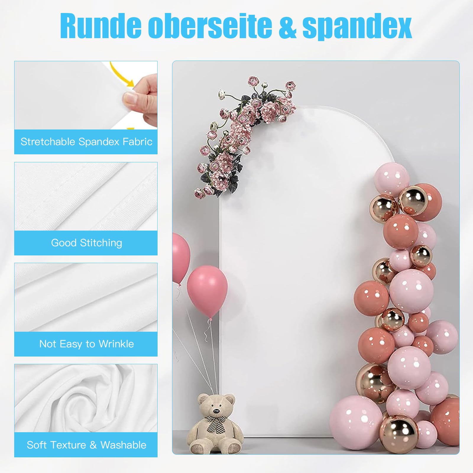 Bogen Hintergrund Abdeckung – Doppelseitiger Hochzeitsbogen Backdrop mit runder Oberseite, idealer Fotohintergrund für Hochzeit, Geburtstag, Zeremonie, Party & Bankett Dekoration (Weiß, 1x2m)