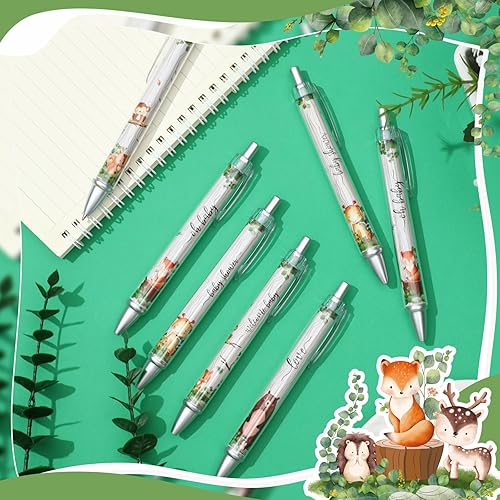 Miniatura 3 de Chuangdi 24 bolígrafos retráctiles de animales del bosque, para baby shower, bolígrafos retráctiles a granel, tinta negra con regalos para