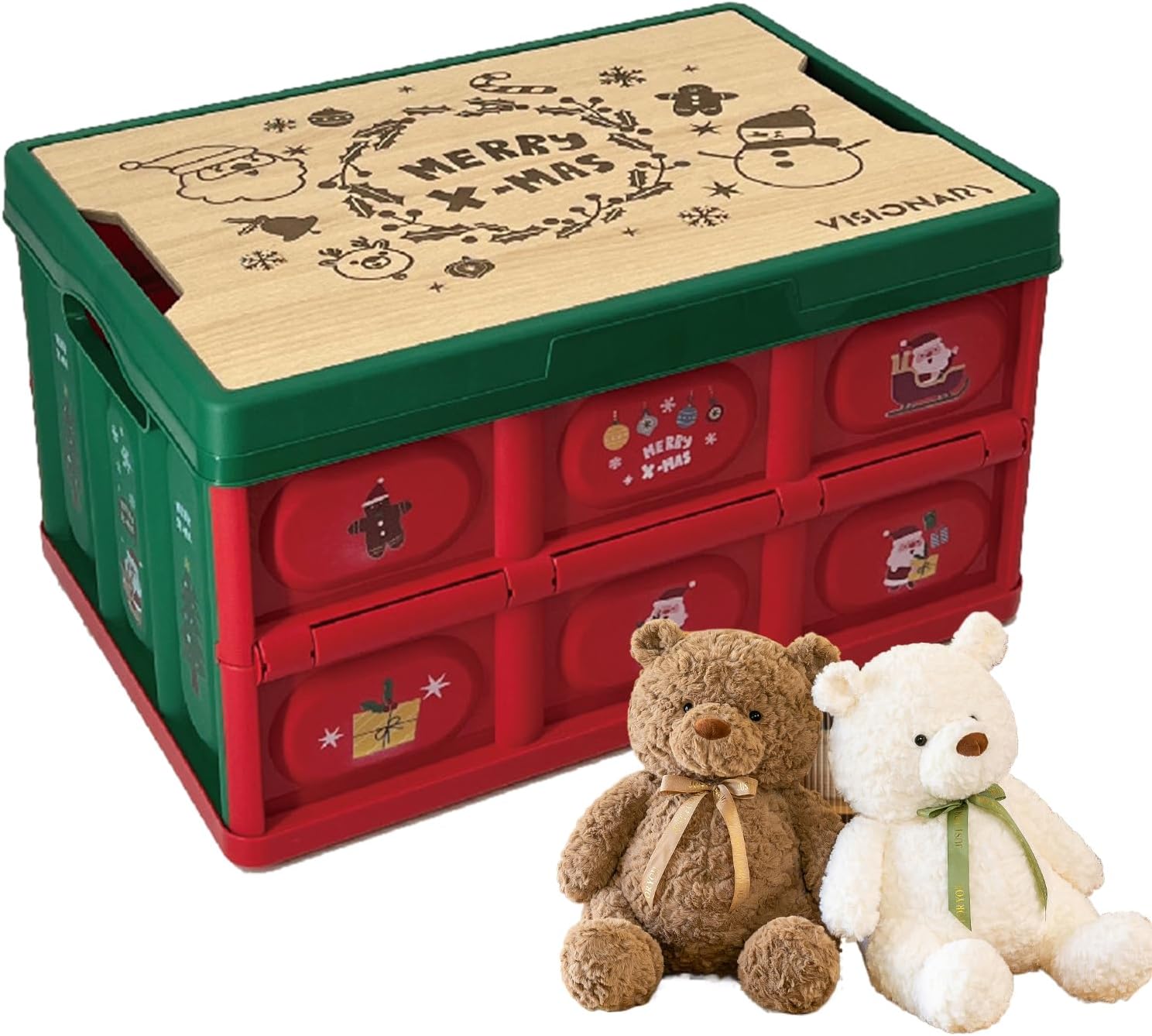 Holiday Ornament Storage Box – heavy duty container, foldable storage, festive organizer, multifunctional Christmas decor box with compartments | longtail for tree decorations, attic, closet, garage