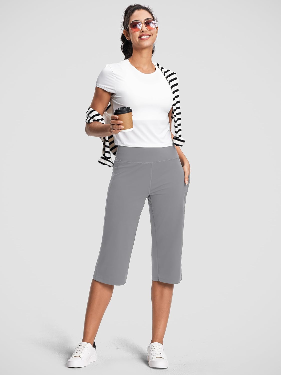 15"/ 18"/ 21" Capri Pants for Women High Waist with Pockets Women's Capris Workout Yoga Pants Loose Straight Leg - Image 3