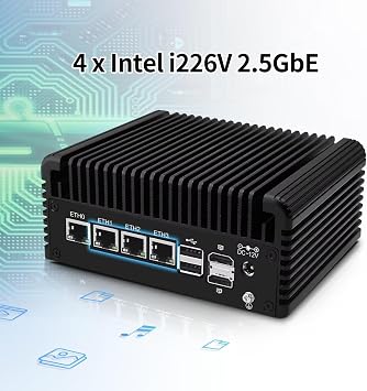 Firewall Appliance Mini PC 2.5GBe, N100 Fanless Firewall Router Micro Computer Quad Core,DDR5 8GB RAM 128GB SSD, 4X 2.5Gbe Lan/AES-NI/OPNsense/USBC/2HD/DP/TF/6USB/,Three Screen Display