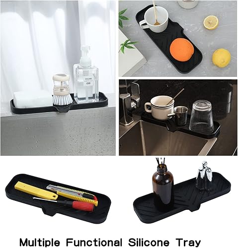 Vista 166 de Jaboneras de baño de silicona con boquilla de drenaje, organizador de fregadero de baño y cocina, soporte para esponja, bandeja de jabón para Gris