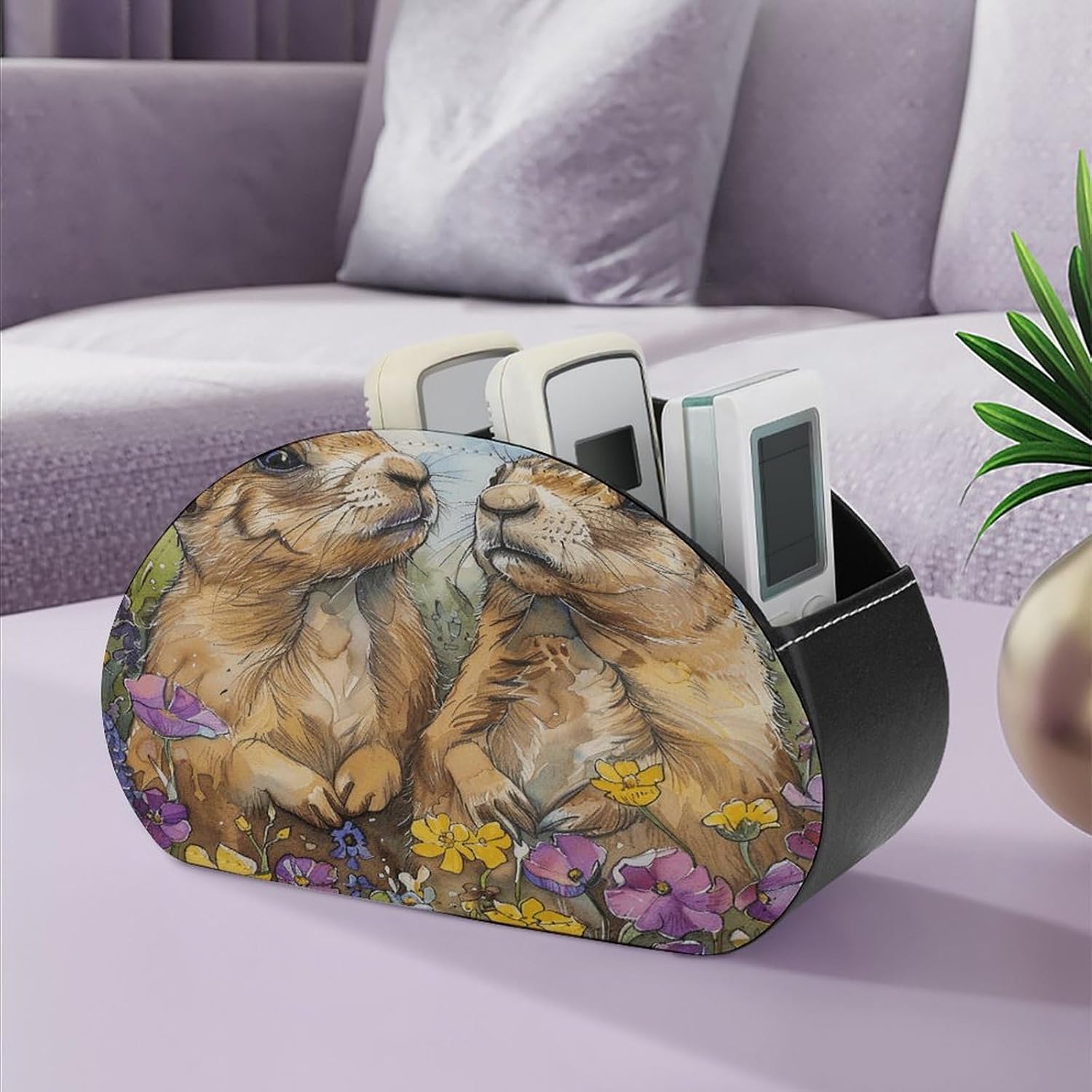 TV Remote Control Holder, 5 Compartments, Two Prairie Dogs image 5