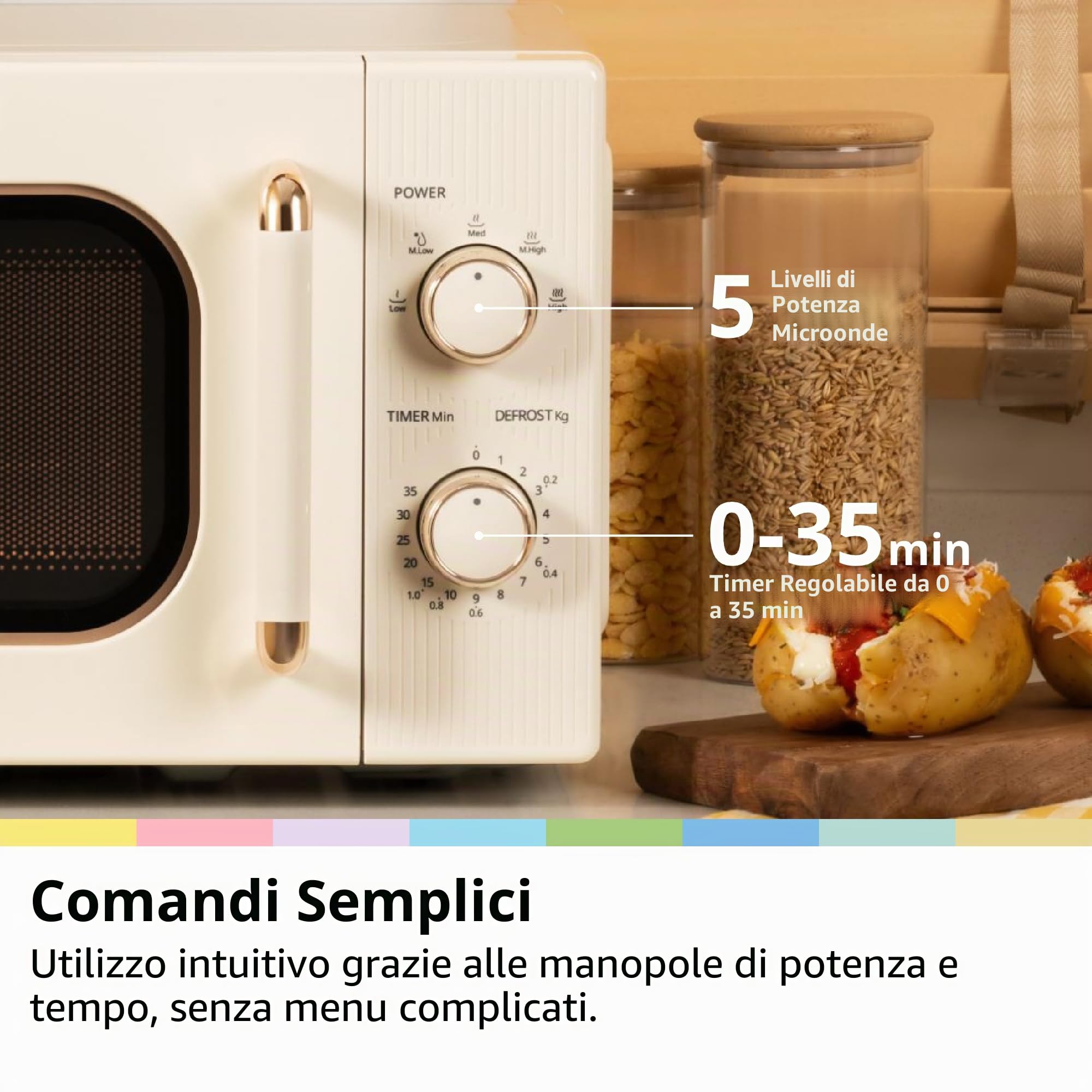 COMFEE ' CMO-M202NC(CM) Microonde Vintage Retro Elegante Con 5 Livelli Di Potenza, 700 W, 20 L, Timer Regolabile 0-35 Min, Controlli Singoli, Illuminazione Interna, Crema Albicocca