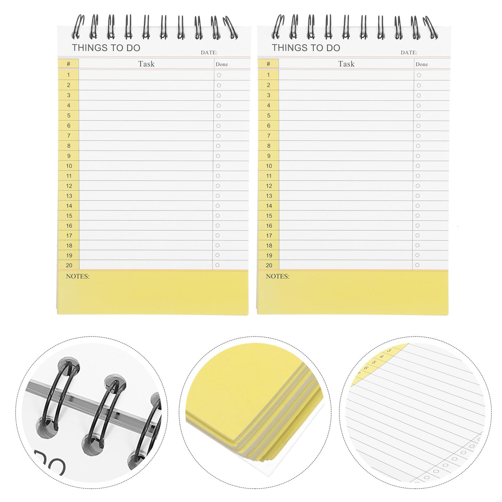 Spiralnotizblock Gelb 2 Stück-pack mit Spiralbindung und 360° Rotation | Abreißplaner mit Integrierter To Do Liste, 21x14cm, Papier und Metall, Einschulung Feier