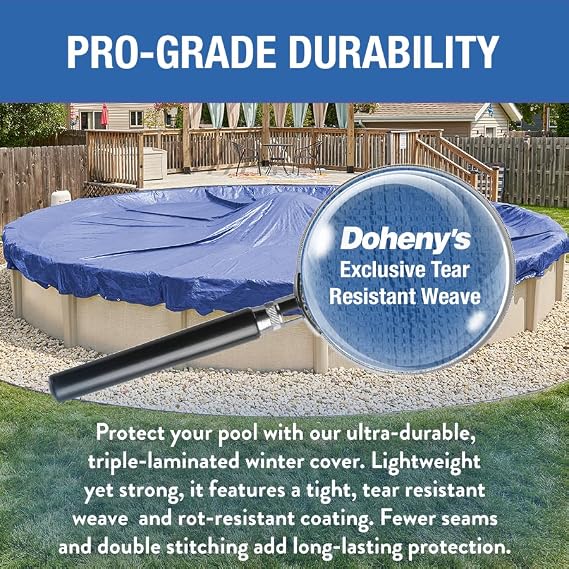 Dohenys Solid 10 Year Winter Pool Cover for Above Ground Pools 24' Round Featuring Dohenys Exclusive Tear Resistant Weave Includes Free Cable and Ratchet Kit Cold Weather Protection