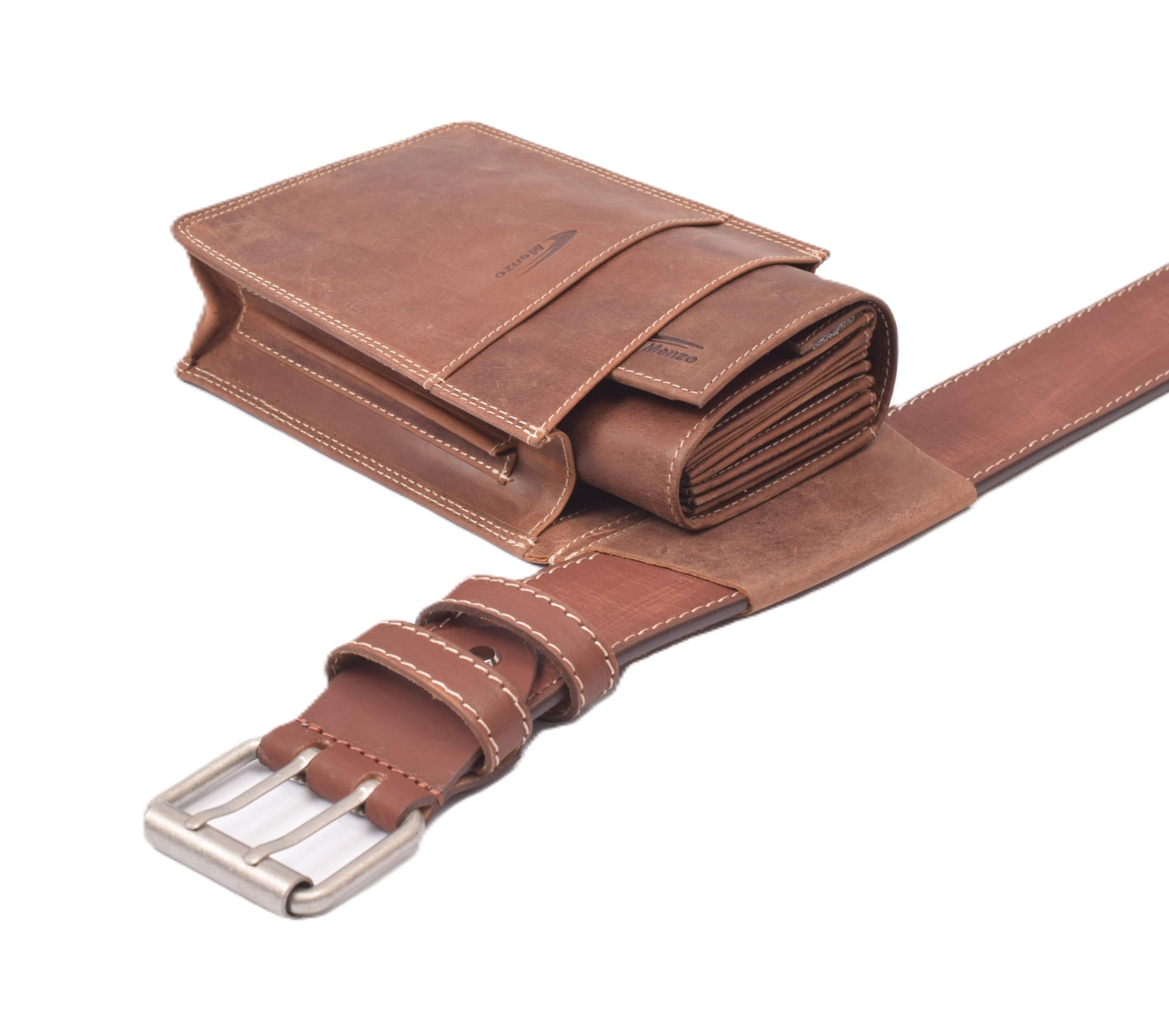 Menzo Kellnerholster aus echtem Büffelleder – Handgefertigtes Halfter für Kellnerbörsen – Holster mit Zusatzfach – Gastronomie-Zubehör für Damen & Herren (deltabraun)