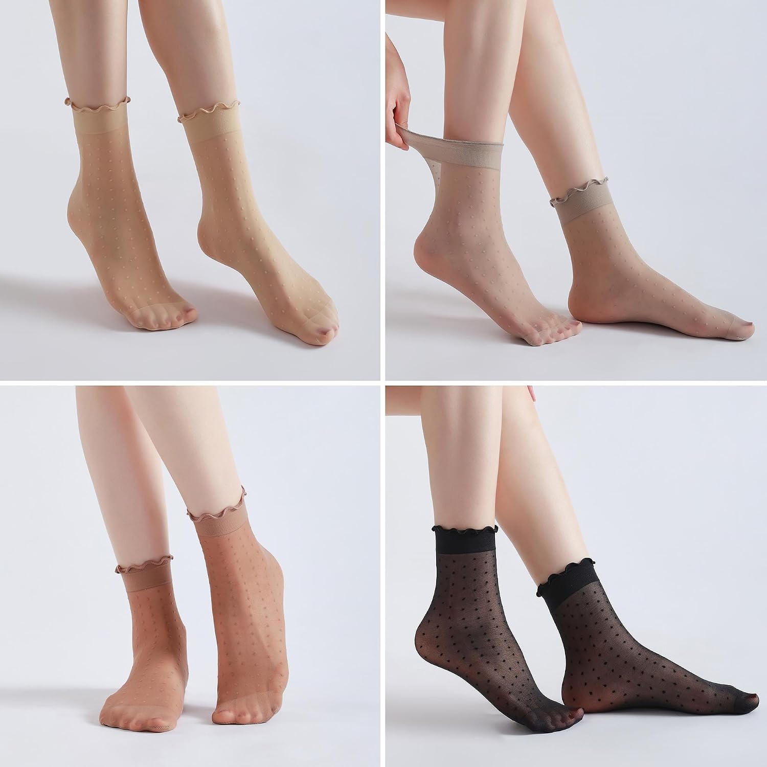 12 Pairs Women's Ruffle Frilly Sheer Dress Trouser Ankle Socks Thin Nylon Lace Loafer Polka Dot Socks for Women
