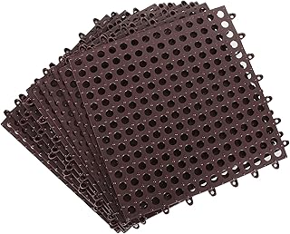 12Pack 12" x 12" Interlocking Rubber Bathroom Flooring Tiles Non-Slip Drainage Mat Kennel Flooring Modular Interlocking Cushion Mat Splicing Waterproof Mat for Bath, Pool, Shower, Deck, Drain, Brown1