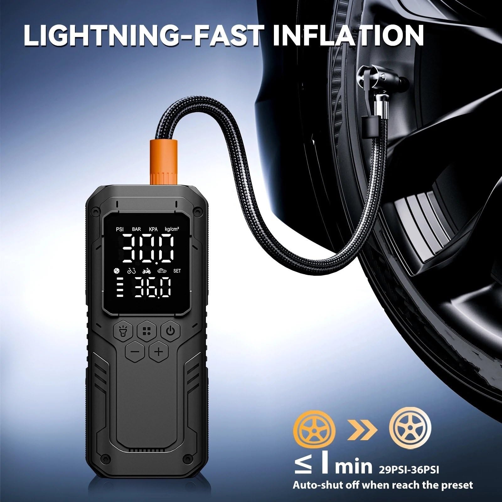 Inflador Ruedas Coche Inflador de neumáticos de coche portátil, compresor de aire de 150 PSI, bomba de aire inalámbrica para coches, motocicletas, pelota de bicicleta Compresores de aire portátiles