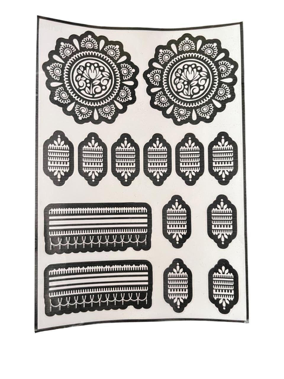 Create beautiful mehndi designs effortlessly with our easy-to-use henna stencils. Perfect for beginners and professionals, these stencils help you achieve clean, symmetrical, and stylish patterns within minutes. Just place, apply henna, and peel to reveal gorgeous designs on hands, feet, or any part of the body. - new (spiral lotus negative filling)-picture-36