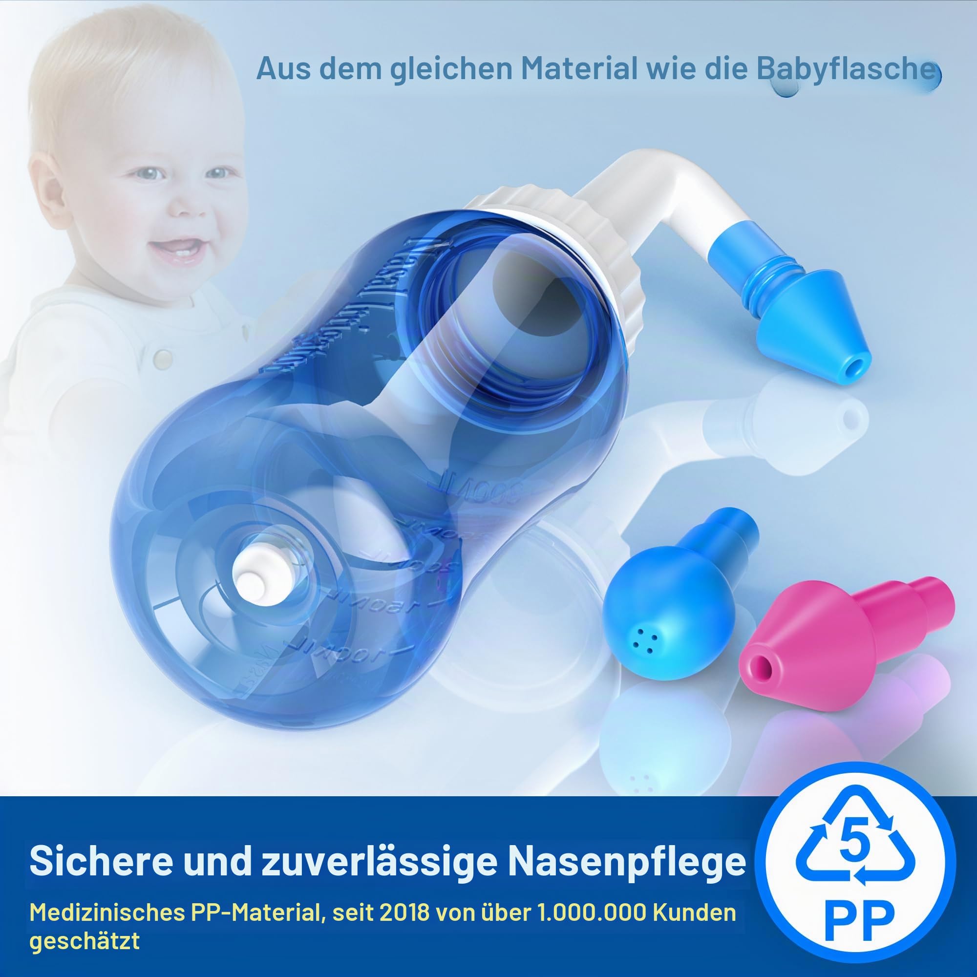 Nasendusche Set, Nasenspülkanne zur Nasenreinigung und Nasenspülung，BPA-frei, 301 ml, mit 30 Nasenwasch-Salzpaketen und Aufkleberthermometer