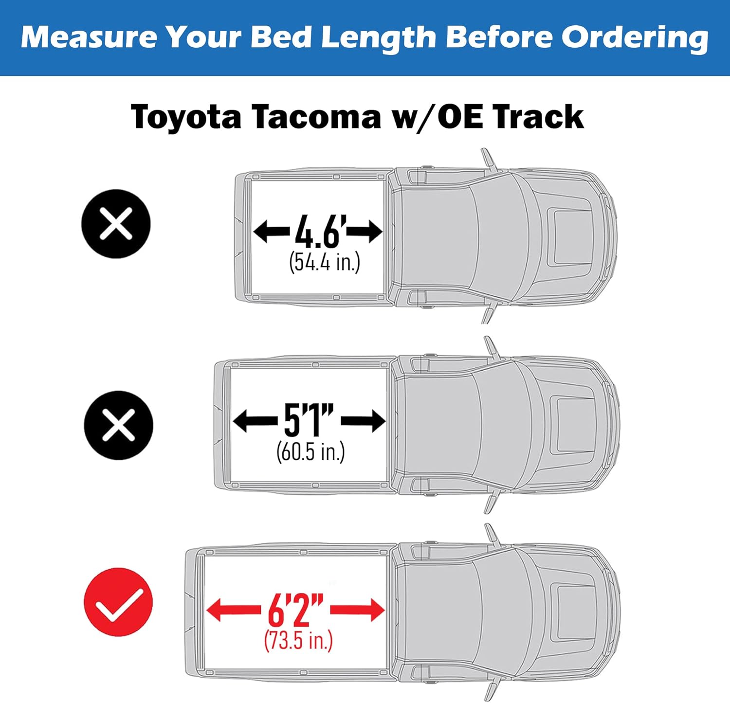 Low Profile Tri Fold Tonneau Cover Fits 2016-2023 Toyota Tacoma w/OE Track System 6'2" Bed (74")