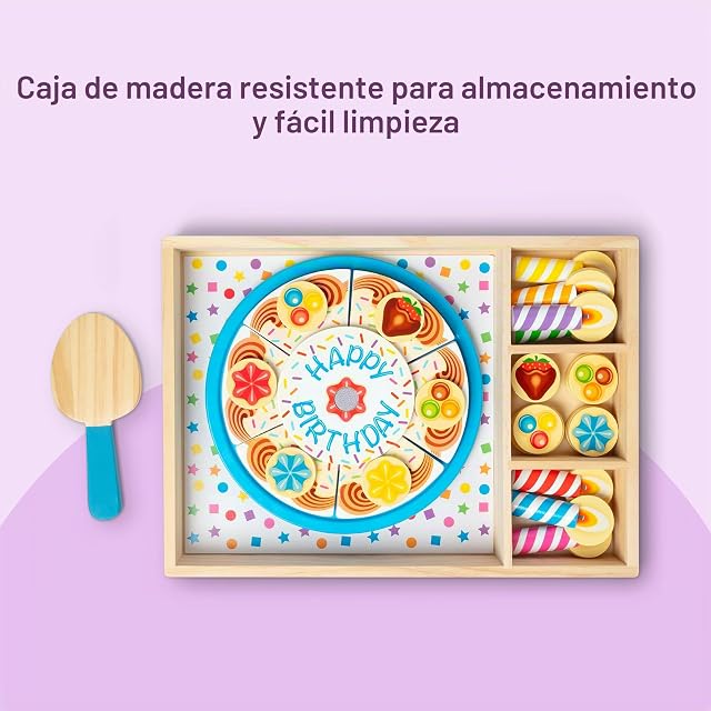 Foto 5 de 8 de MELISSA & DOUG - Set de Juego Tarta de Cumpleaños de Madera: Tarta de Juguete para Cortar y Decorar - 6074876