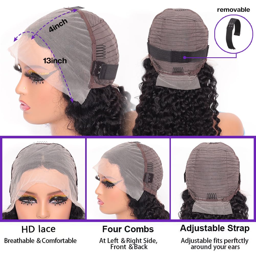 Deep Wave Bob Wig Human Hair Curly Human Hair Wig 13x4 HD Lace Front Wigs for Black Women deep curly lace front wigs human hair pre plucked 180% Density Glueless wig Natural Hairline 14 Inch