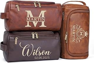 Personalized Toiletry Bag for Men, Custom Monogram Travel Men's Leather Dopp Kit, Water-Resistant Toiletry Organizer with Multiple Compartments, Personalized Gift for Men Groomsmen Gifts Christmas