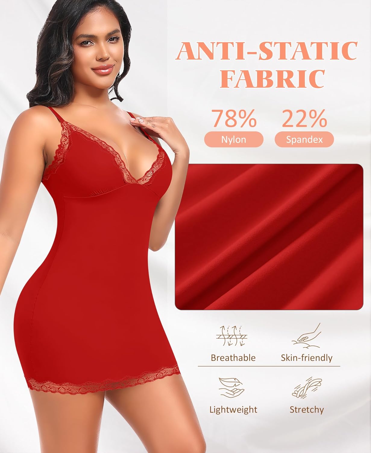 DERCA Slip Dress for Women Adjustable Spaghetti Strap V Neck Full Slips Under Dresses Camisole Slip Nightgown - Image 3