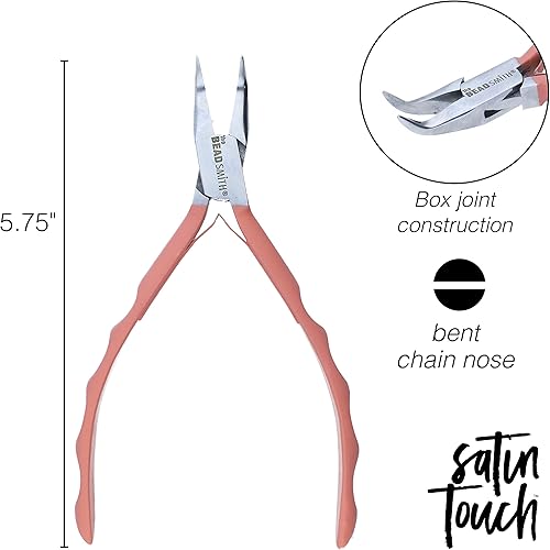 Miniatura 4 de The Beadsmith Alicates de nariz de cadena doblada satinada 5709in con cabeza de acero pulido cómodas asas de agarre contorneadas y muelles de doble