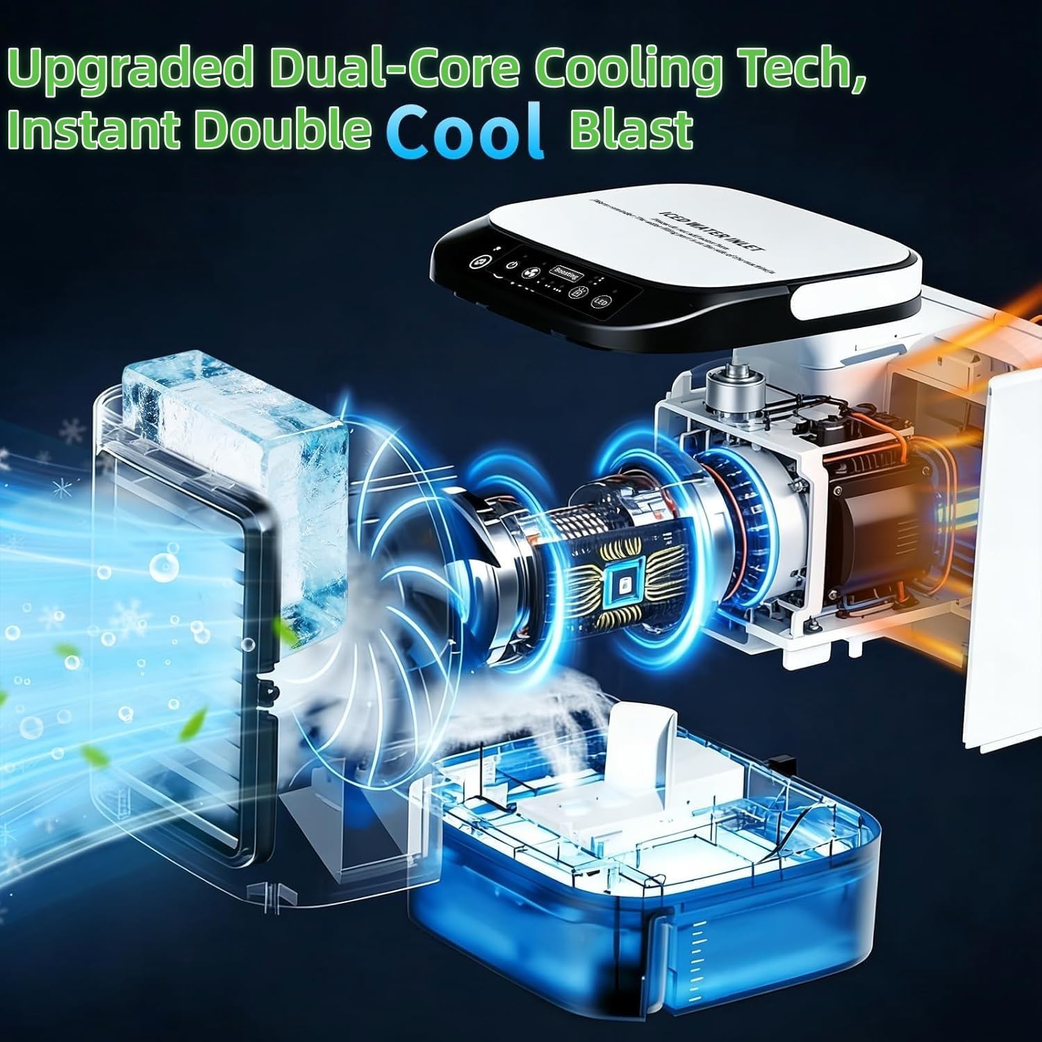 Mini Air Conditioner Fan - 3-in-1 Evaporative Air Cooler with Dual Mist & Ice Pack, Cools up to 16C, 22dB Ultra Quiet, 6 Speeds, 1-6H Timer, Auto Swing, Portable USB Desk Fan for Office Bedroom Home