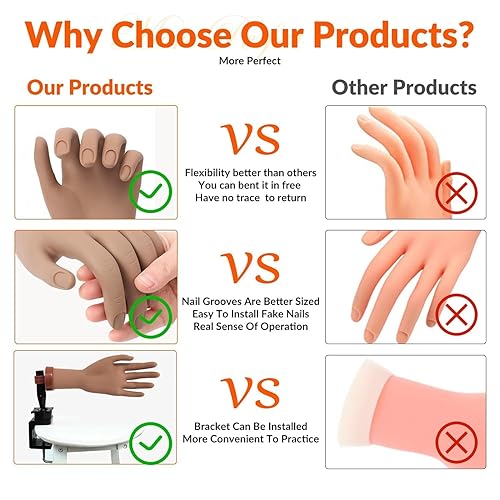 Miniatura 4 de Mano de práctica para uñas acrílicas, manos de práctica de uñas, dedos de práctica de manos falsas para uñas acrílicas, manos flexibles de práctica