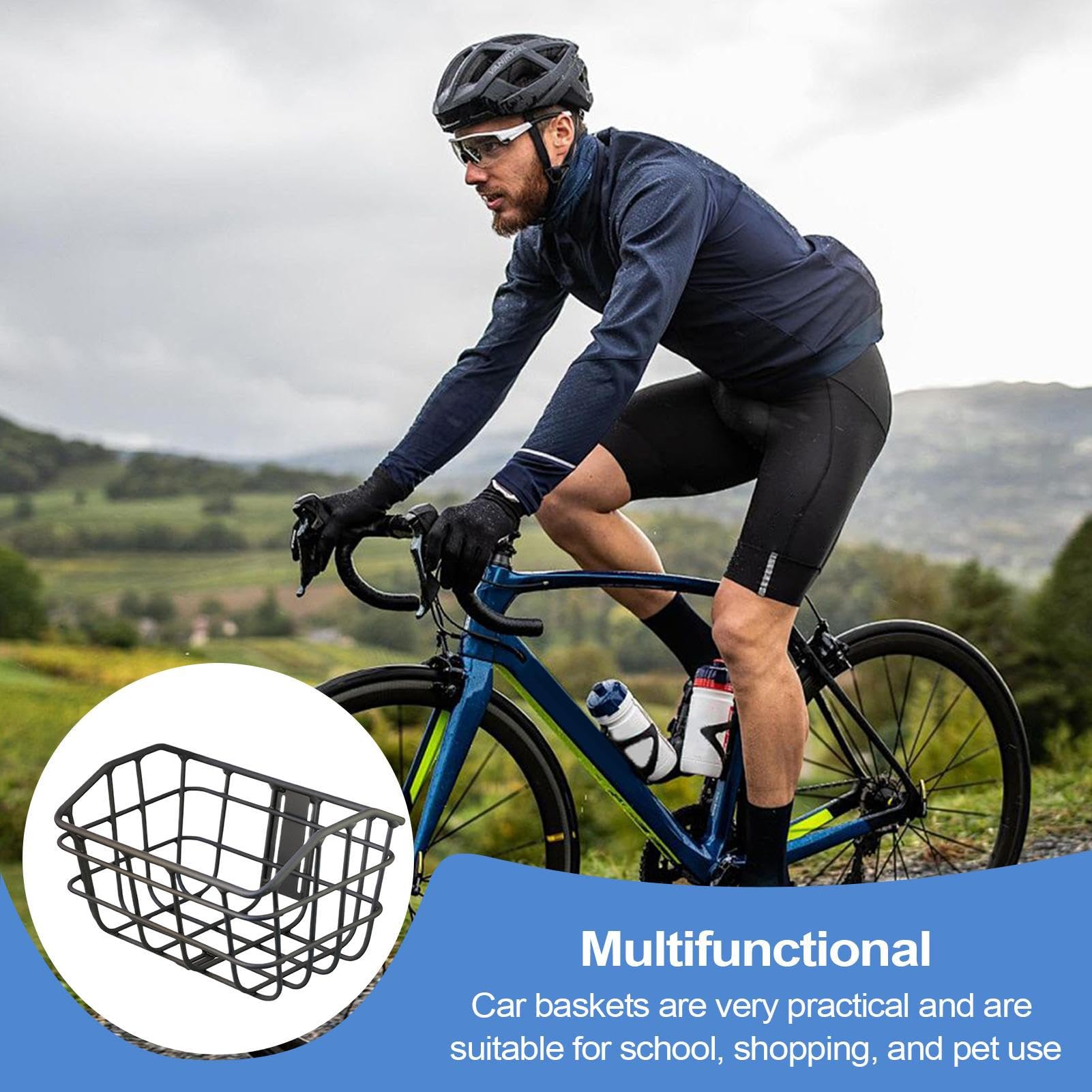 Cesta metálica de bicicleta – de carga robusta para manillar, de almacenamiento plegable, malla de acero resistente a la oxidación, diseño de instalación fácil | para comestibles pi