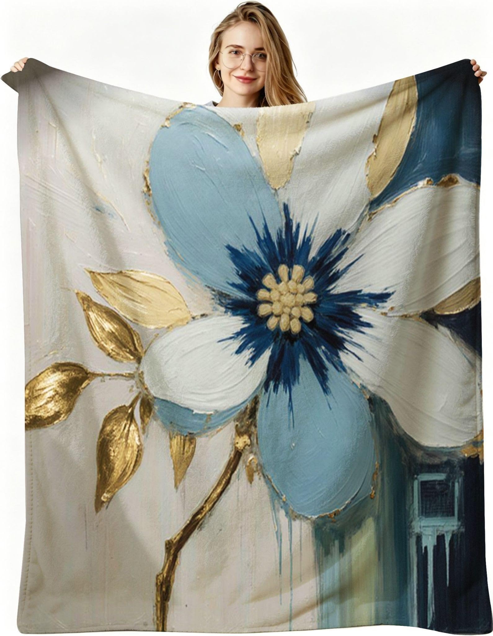 Coperta Pile Matrimoniale 240x260 cm Quadro Blu, Coperta XXL Super Morbida Multiuso Come Copriletto o Plaid da Salotto, Calda e Leggera, Protezione dal Freddo, AW7134