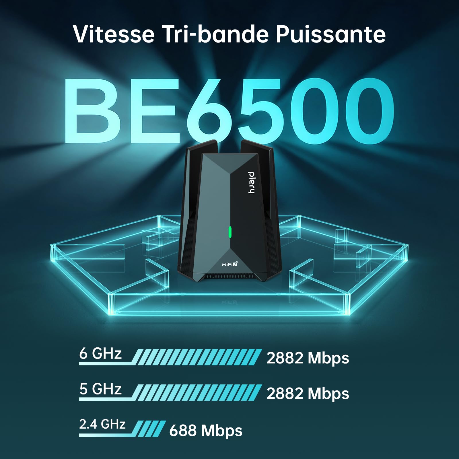 BE6500 Mbps Clé WiFi 7 Puissante Tri-Bande Clé USB WiFi pour PC | 6GHz/5GHz/2,4GHz, Type-C vers USB 3.0 Longue Portée Antenne Carte WiFi Compatible avec Windows 11/10, WPA3, Pilote Intégré