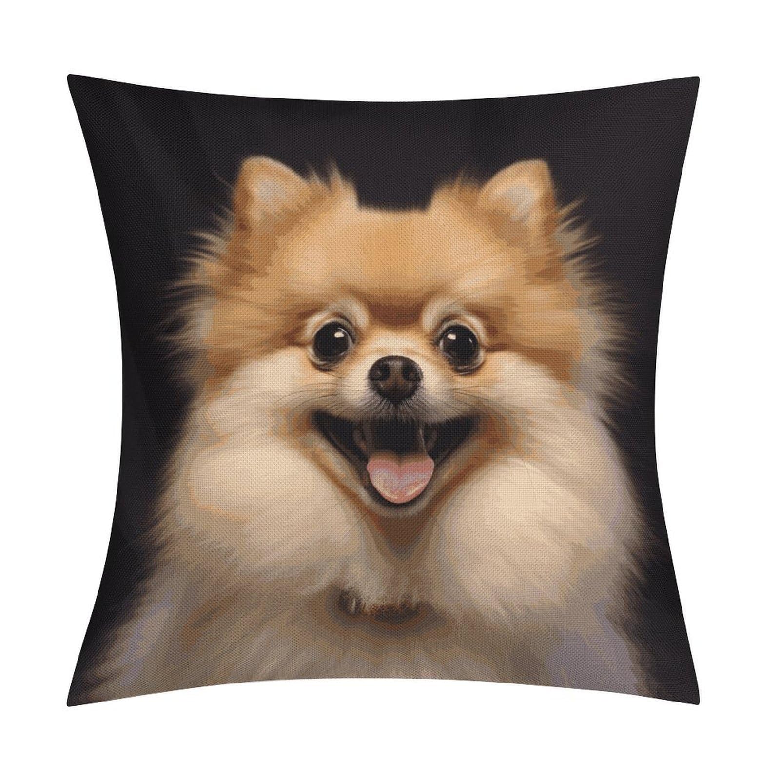 JTREHY Happy Short-haired Pomeranian Throw Pillow Covers Farmhouse Pillow Cover Standard Pillow Shams Decorative Square Pillowcases Soft Pillow Cases Wrinkle Fade Resistant for Couch Home 18x18 Inch