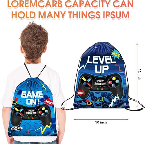 Vista 16 de Roowest 36 bolsas con cordón para videojuegos de 12 x 10 pulgadas, bolsas de dulces para niños, niñas, cumpleaños (verde)