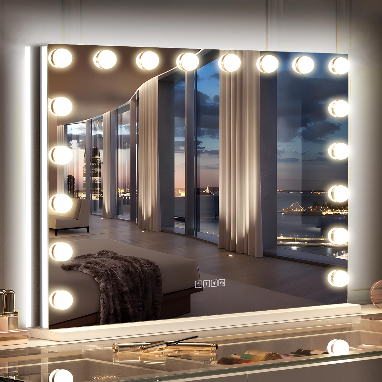 vanitii hollywood vanity mirror with rgb lights tempered glass light up makeup mirror with 18 dimmable led bulbs 3 color lighting modes smart touch 10x magnification for bedroom