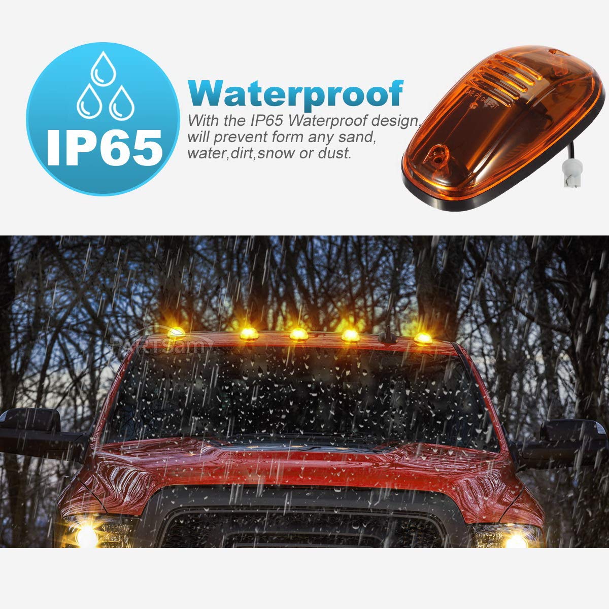 Partsam 5 Stück 16 LED Bernstein Fahrerhausleuchte Top Running Clearance Cab Markierungsleuchten 264146AM Montage kompatibel mit Dodge Ram 1500 2500 3500 4500 5500 2003–2018 Pickup Trucks