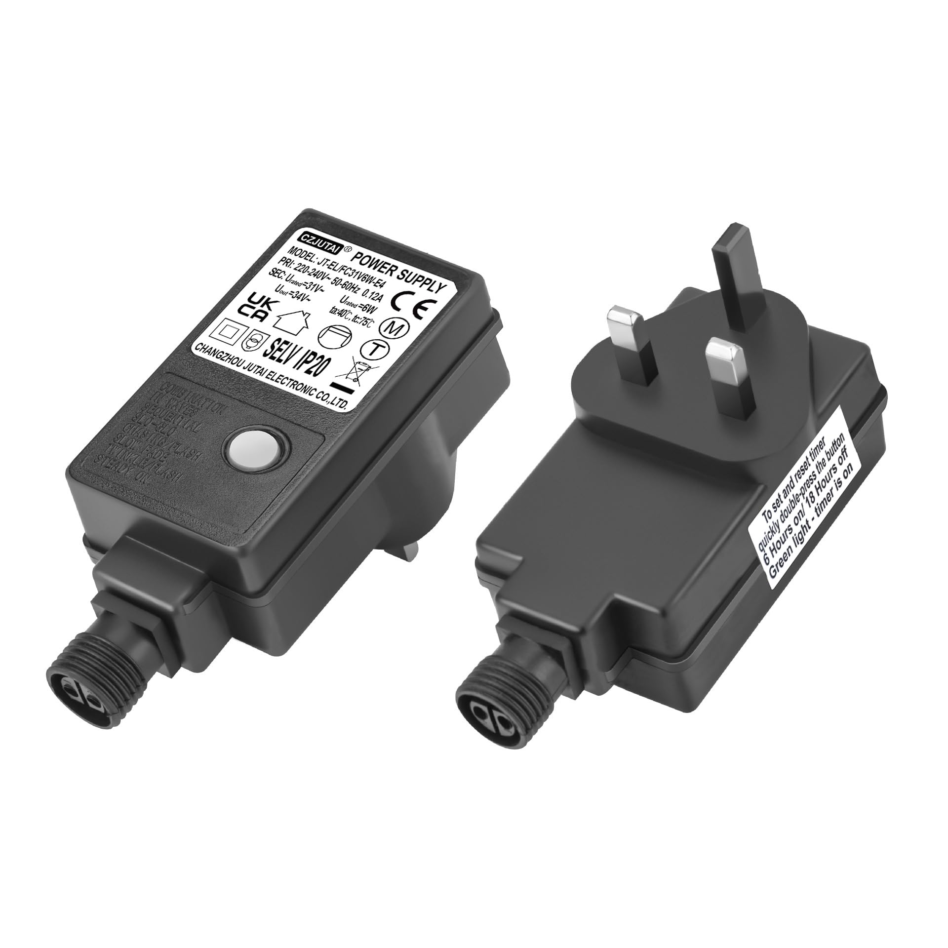 31V 6W LED Power Transformer, Plug with 8 Modes, Memory & 6 Hour Timer, IP20 for Christmas Lights, Net Lights, Icicle Lights CZJUTAI JT-EL/FC31V6W