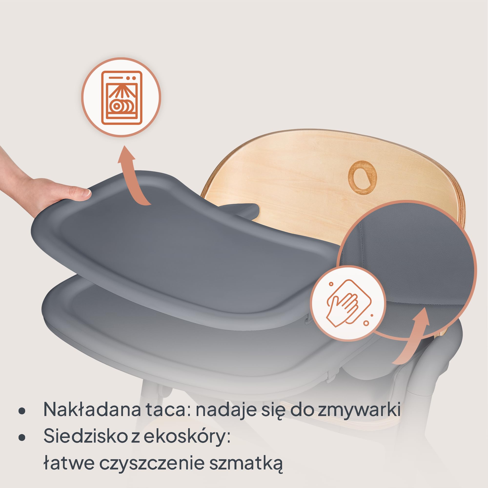 LIONELO Drewniane Krzesełko do Karmienia Celia, Rośnie z Dzieckiem od 6 miesięcy do 90 kg, Regulowany Podnóżek, 5-Punktowe Pasy, Poduszka na Siedzisko, Łatwe Czyszczenie